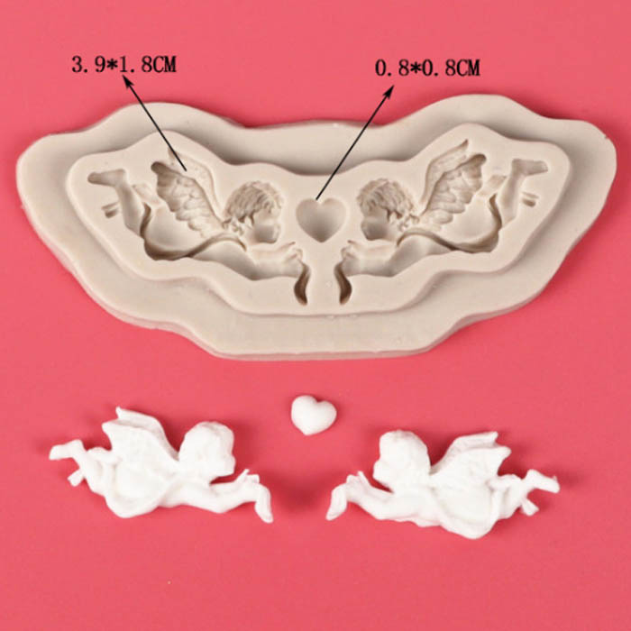 Молд "Ангелы с сердцем зеркальные малые" ,размер молда 9.6х3.6х0.7 см 
